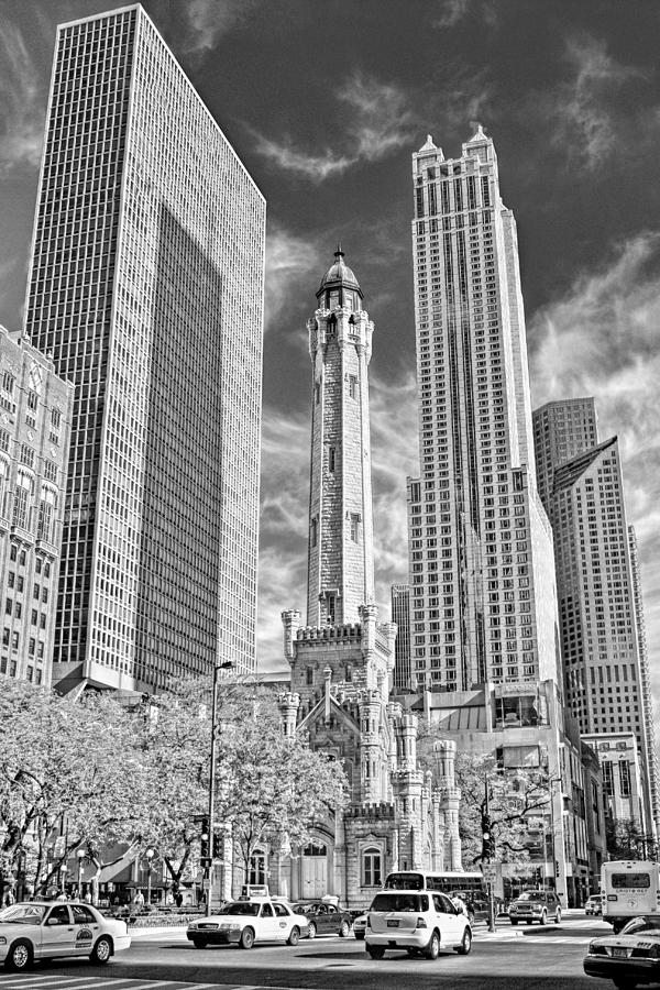 Chicago Water Tower Shopping Black and White Photograph by Christopher Arndt