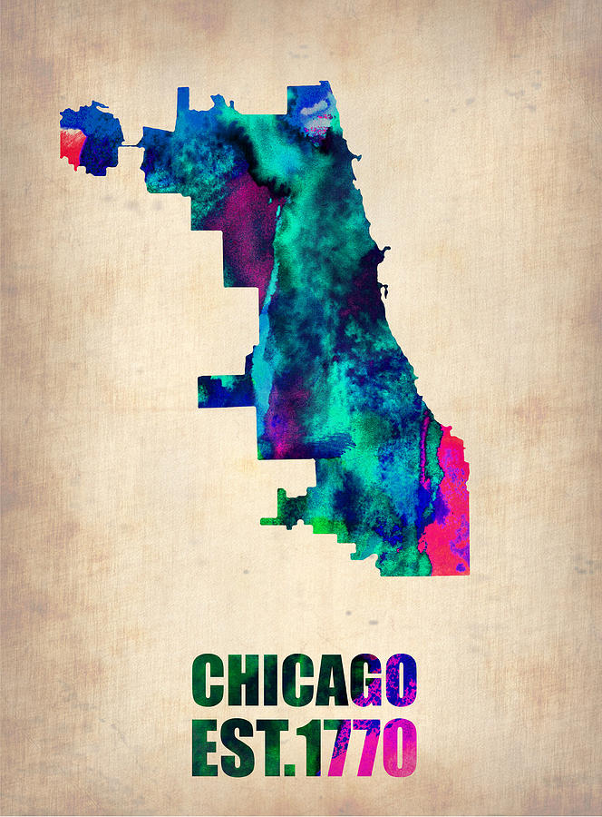 Chicago Digital Art - Chicago Watercolor Map by Naxart Studio