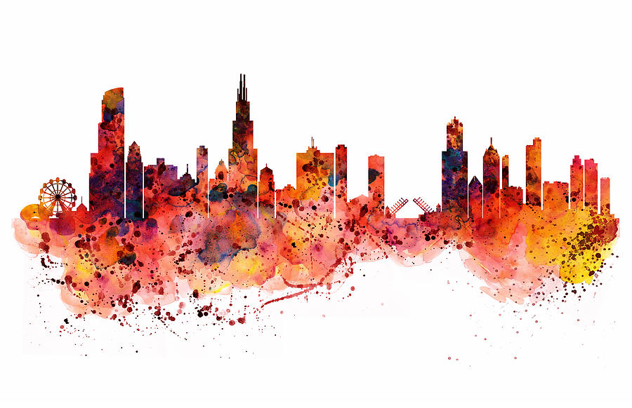 Chicago watercolor skyline Painting by Marian Voicu