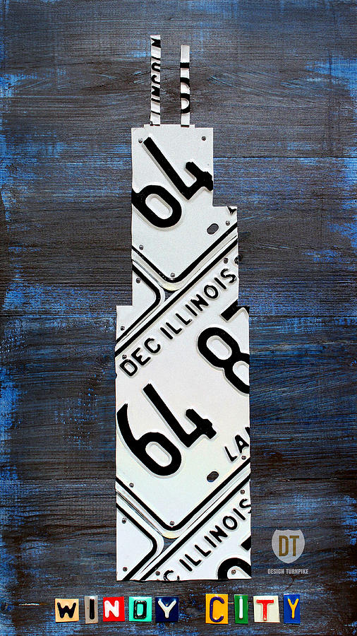Chicago Mixed Media - Chicago Windy City Harris Sears Tower License Plate Art by Design Turnpike