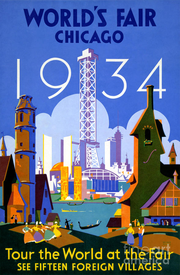 Vintage Painting - Chicago Worlds Fair 1934 Vintage Travel Poster by Vintage Treasure