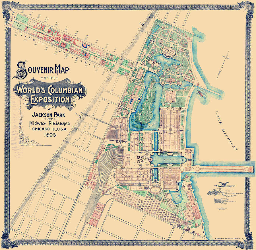 Chicago Worlds Fair - Columbian Exposition Map - 1893 Drawing by War Is Hell Store