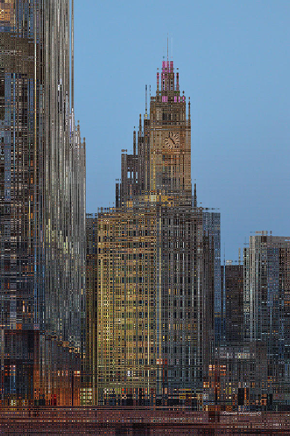 Chicago Photograph - Chicago Wrigley Building At Dusk PA 02 Abstract Vertical by Thomas Woolworth
