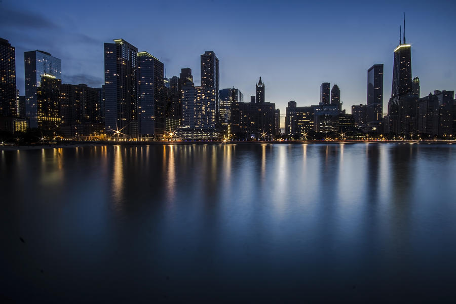 Chicagos Big John and skyline at dusk Photograph by Sven Brogren