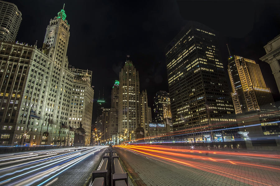 Chicagos Mag Mile night streaks Photograph by Sven Brogren