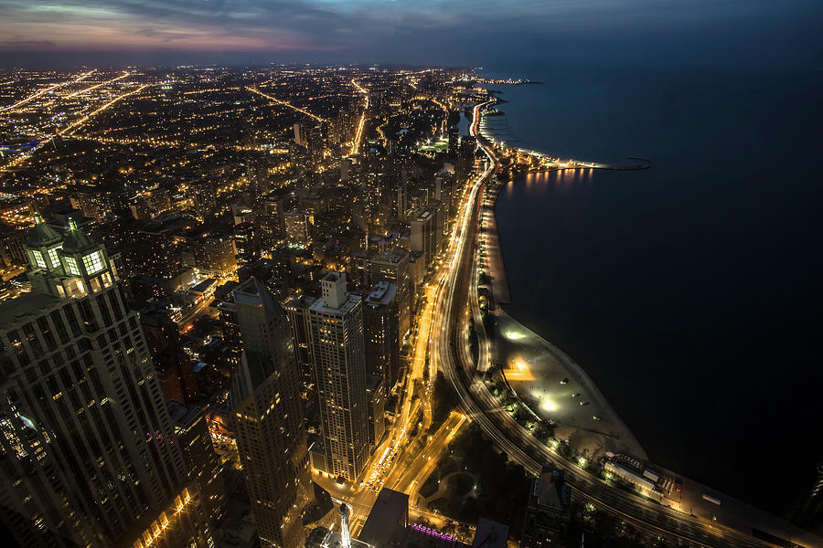Chicagos north side from above at night  Photograph by Sven Brogren
