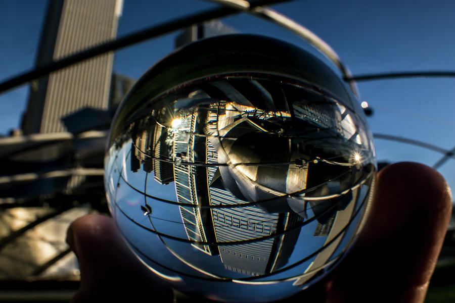 Chicagos Priktker Pavillion in a crystal ball Photograph by Sven Brogren