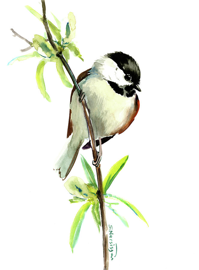 Chickadee and Willow Painting by Suren Nersisyan