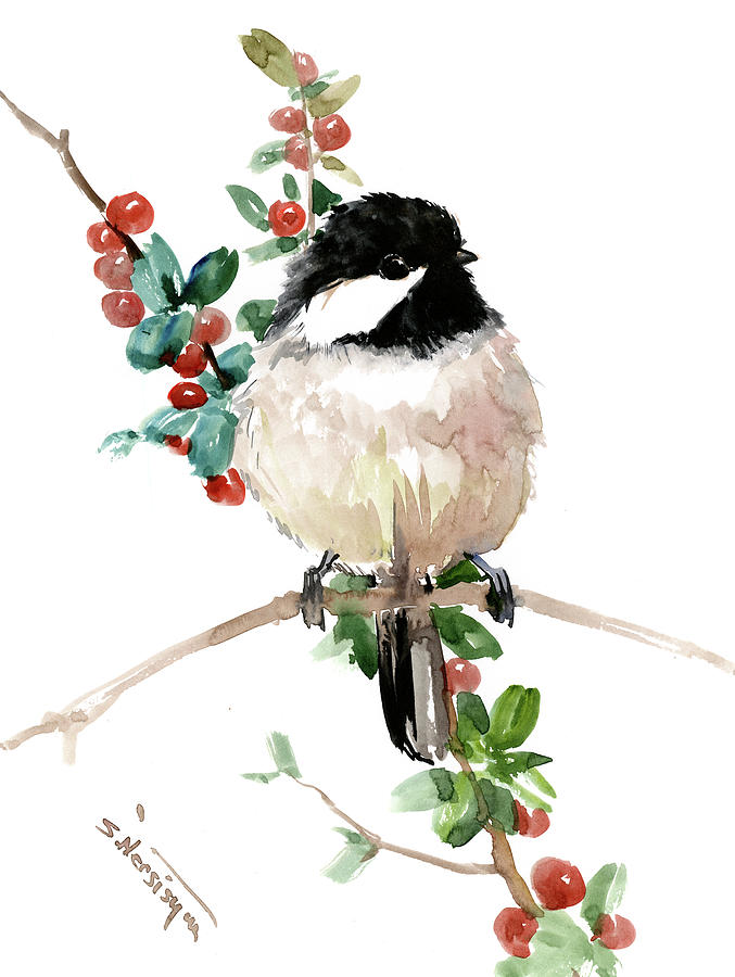 Chickadee Bird Art Painting by Suren Nersisyan