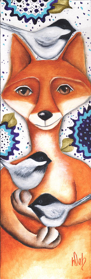 Chickadee Fox Painting by Deb Harvey