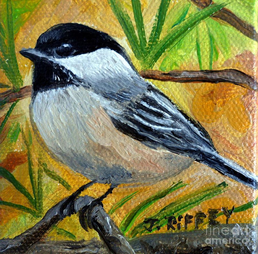 Chickadee in the Pines - Birds Painting by Julie Brugh Riffey