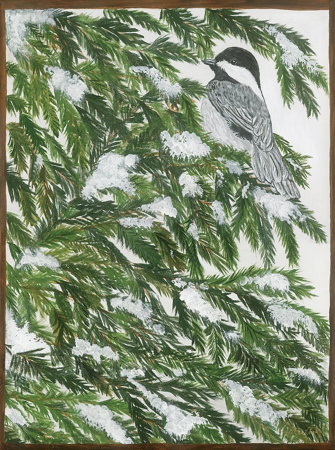 Chickadee in Winter Painting by Lucinda VanVleck