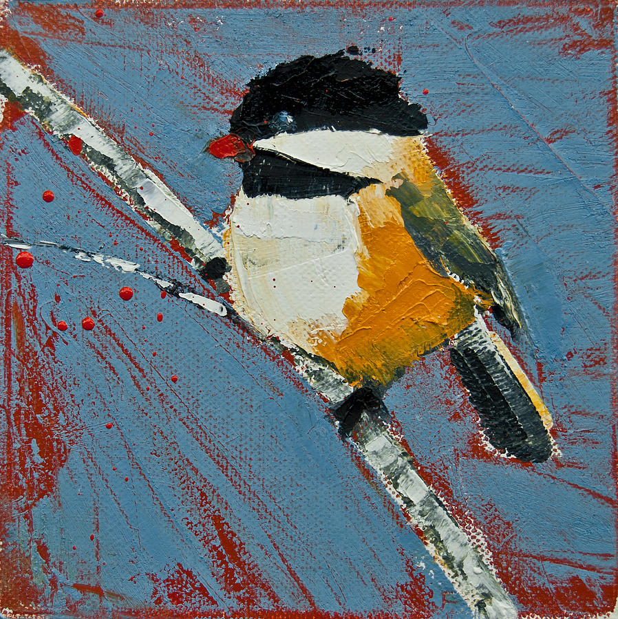Chickadee On Birch Painting by Jani Freimann