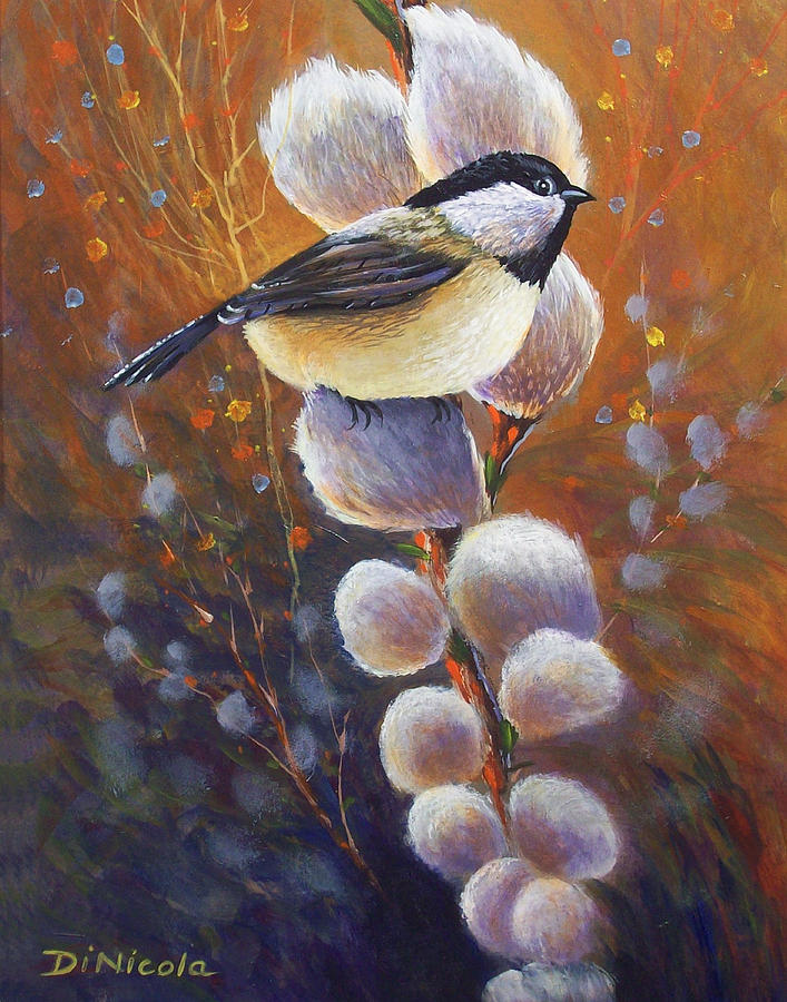 Chickadee on Pussy Willow Painting by Anthony DiNicola