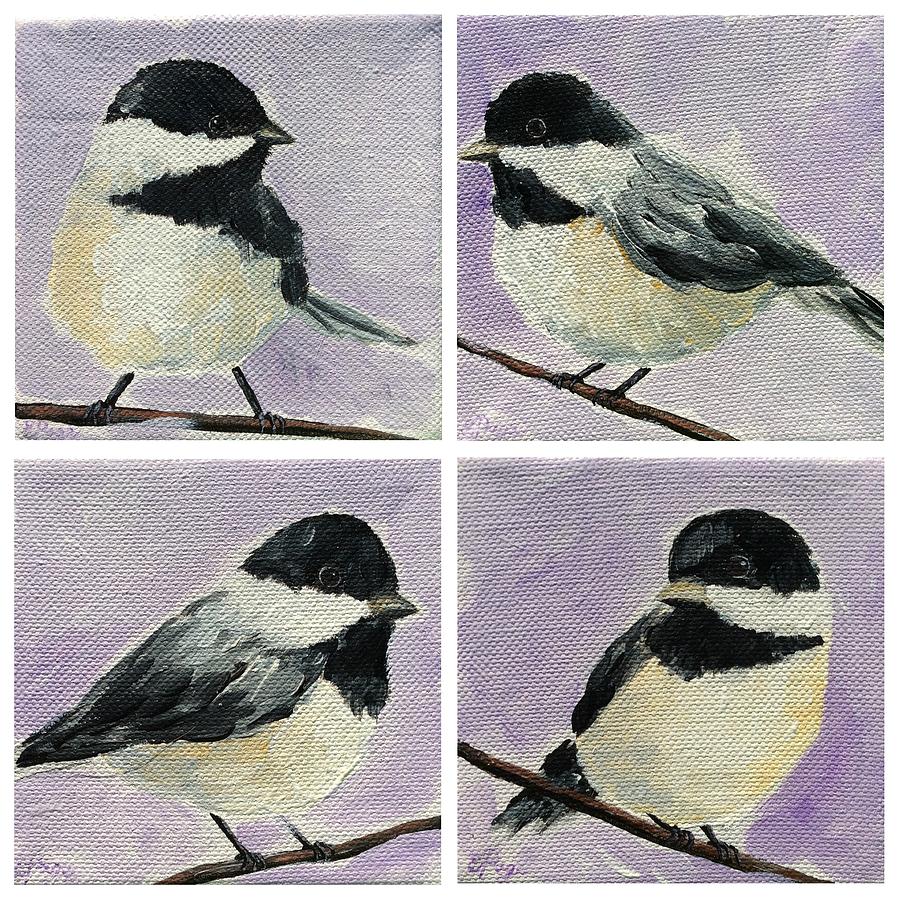Chickadee Quartet Painting by Emily Page