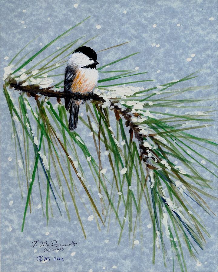 Chickadee Set 8 - Bird 1 - Snow Chickadees Painting by Kathleen McDermott