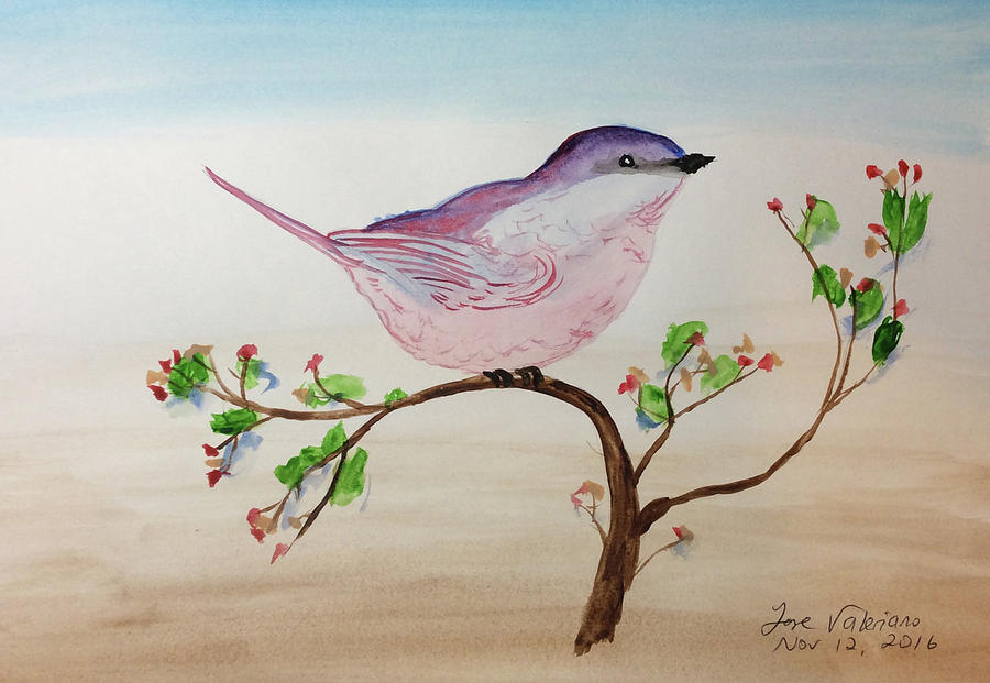 Chickadee standing on a branch looking Painting by Martin Valeriano