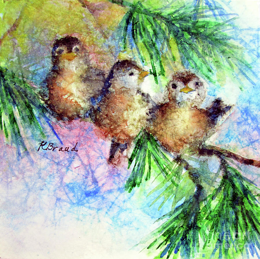 Chickadee Trio Painting by Kathy Braud