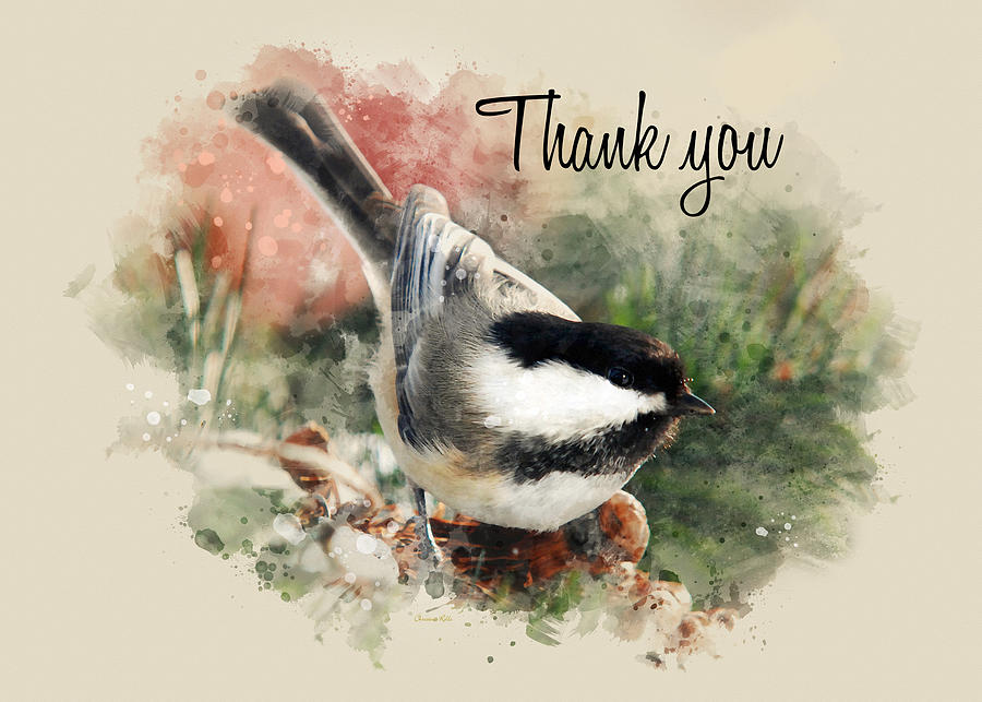 Chickadee Watercolor Thank You Card Mixed Media by Christina Rollo