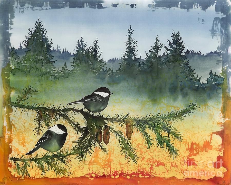 Chickadees in My Backyard Tapestry - Textile by Carolyn Doe