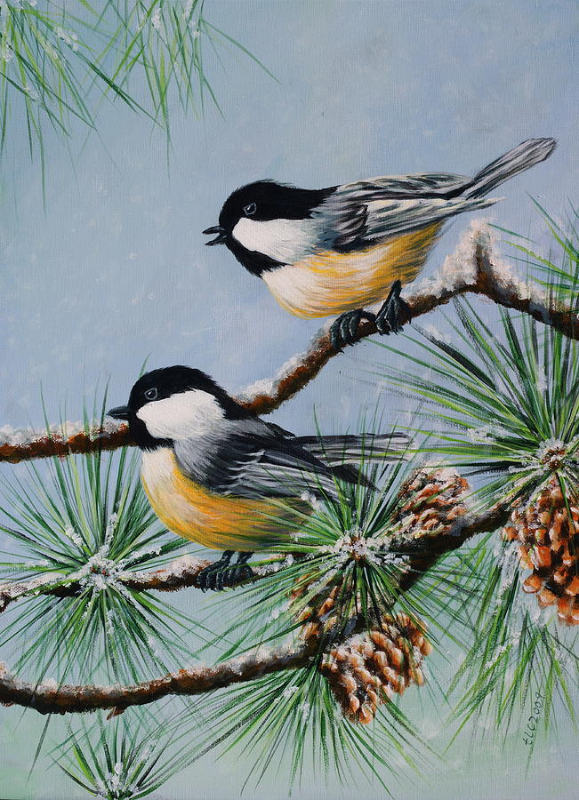 Chickadees Painting by Theresa Cangelosi
