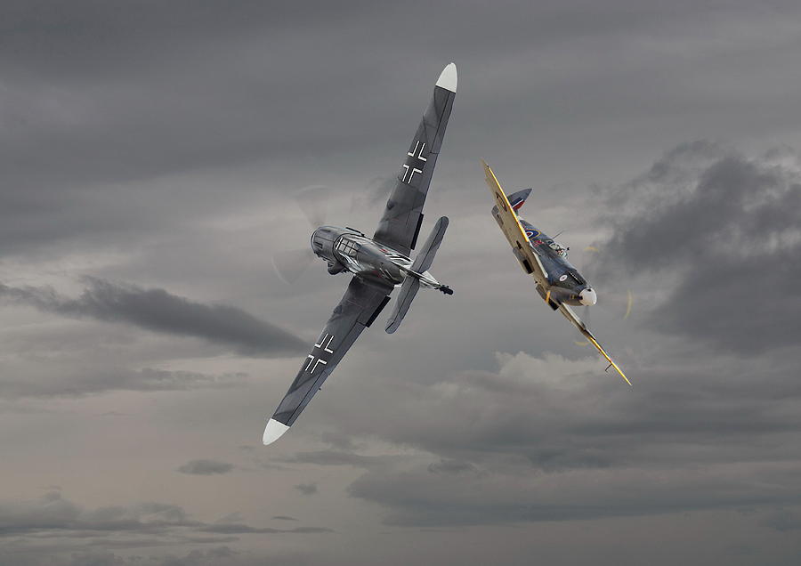 Chicken 2   Me 109 and Spitfire Photograph by Pat Speirs