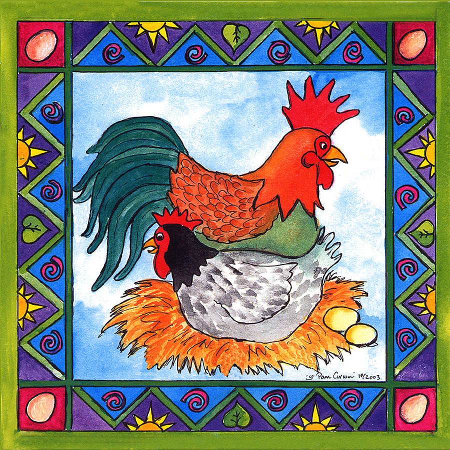 Chicken and Rooster Painting by Pamela  Corwin