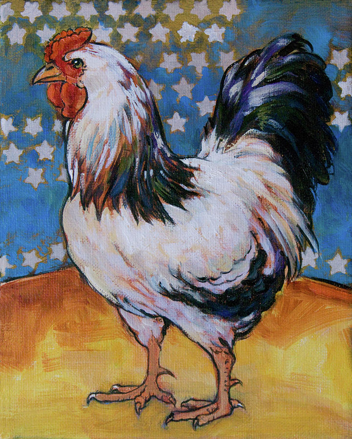 Chicken Painting - Chicken and Stars by Tracie Thompson