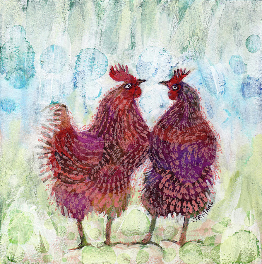 Chicken Chat II Mixed Media by Julie Maas