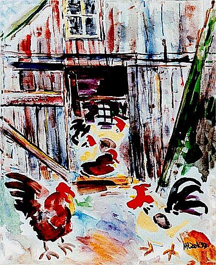 Farm Landscape Painting - Chicken coop by Michael Hudak Farm Landscape Painting - Chicken coop by Michael Hudak