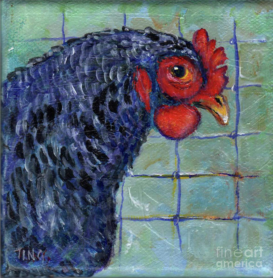 Chicken in Fence Painting by Doris Blessington
