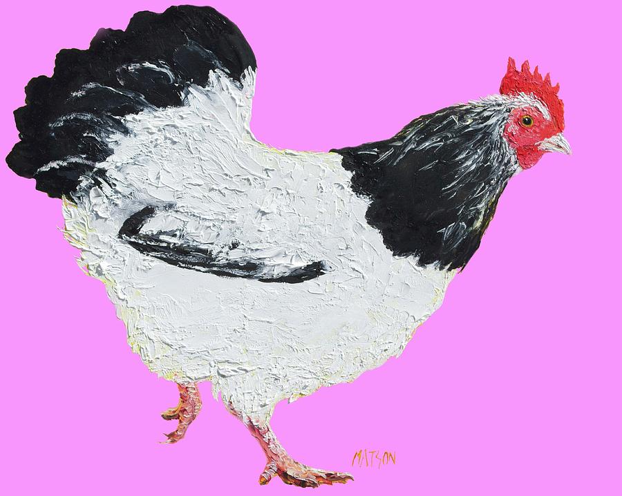 Chicken on pink background Painting by Jan Matson
