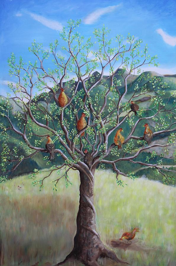 Chicken Tree Painting by Josie Bahar - Fine Art America