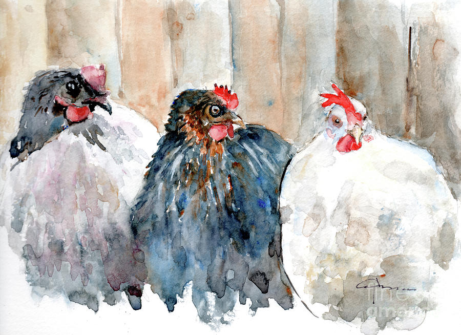 Chickens Painting by Claudia Hafner