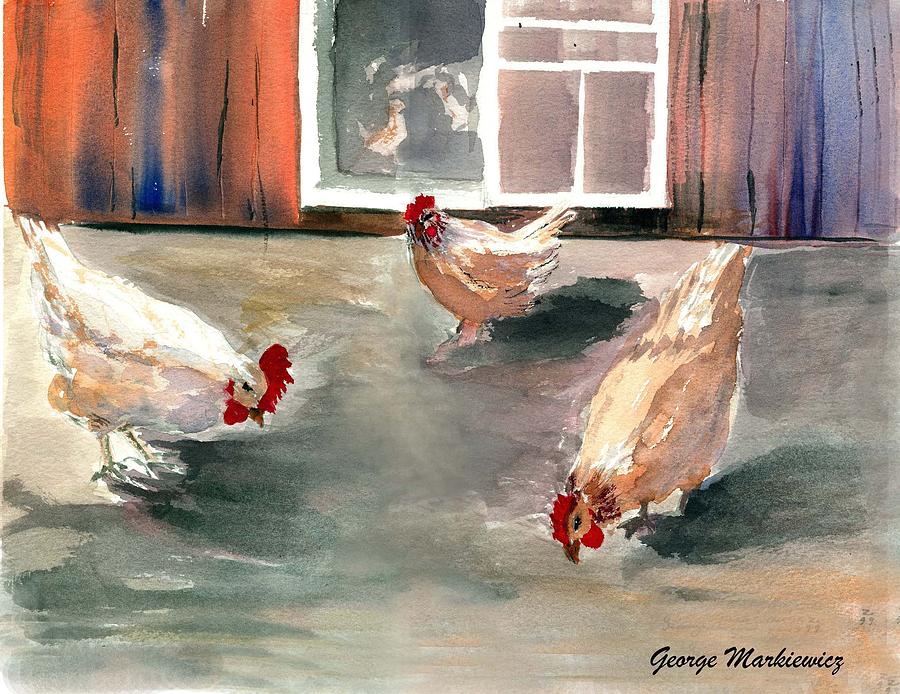 Chickens Print - Chickens in the Barnyard by George Markiewicz Chickens Print - Chickens in the Barnyard by George Markiewicz