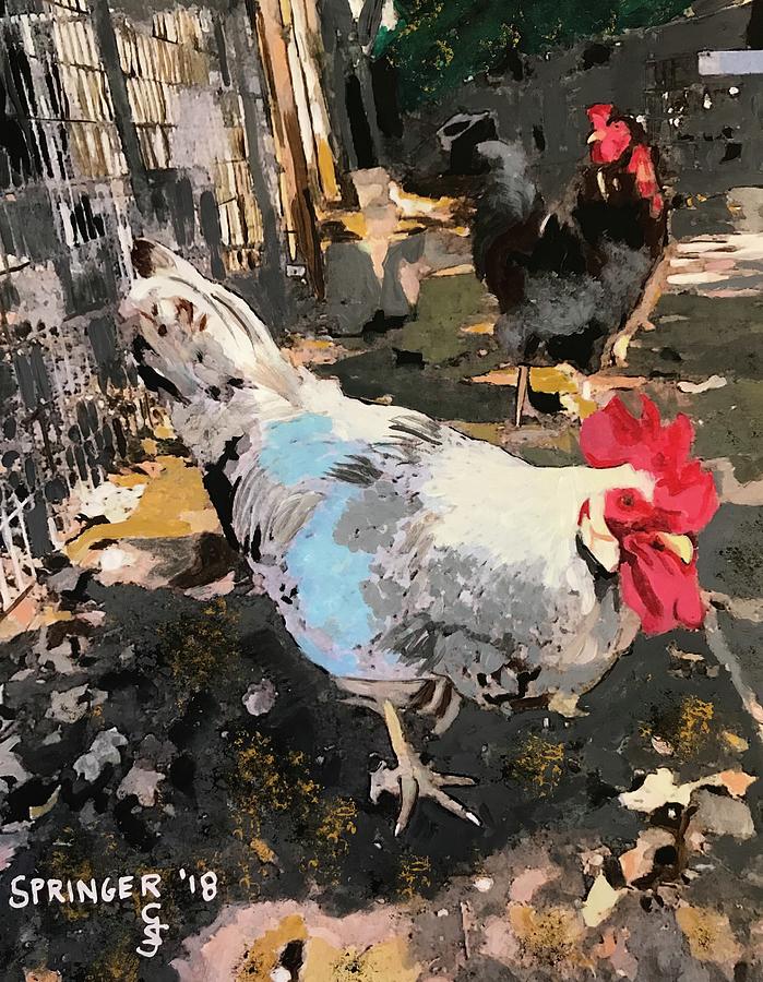 Chickens on the farm Painting by Gary Springer