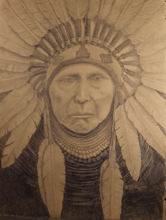 Portrait Drawing - Chief Joseph  by Eric Kutac