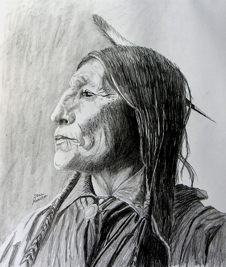 Framed Drawing - Chief Wolf Robe by Stan Hamilton Framed Drawing - Chief Wolf Robe by Stan Hamilton