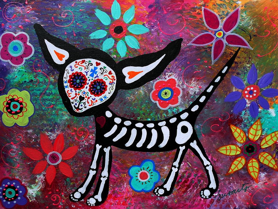 Chihuahua Dia De Los Muertos Painting