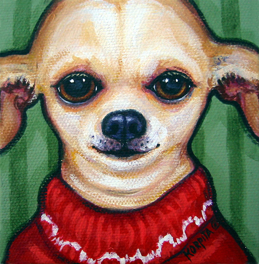 Chihuahua in Red Sweater - Boss Dog Painting by Rebecca Korpita