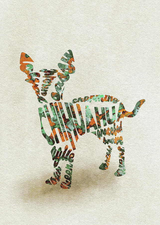 Chihuahua Watercolor Painting / Typographic Art Painting by Inspirowl Design