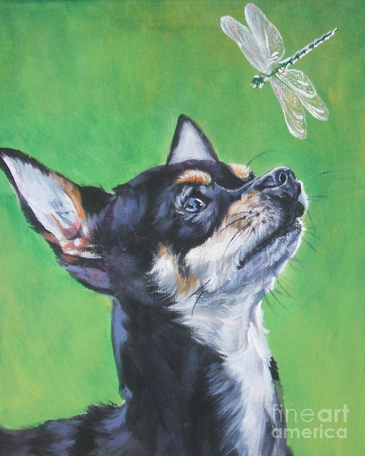 Chihuahua with dragonfly Painting by Lee Ann Shepard