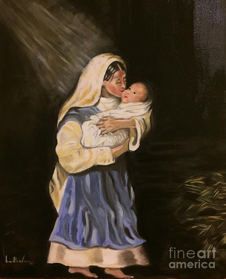 Child in Manger Painting by Brindha Naveen
