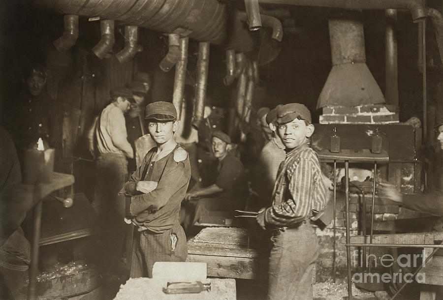 Child laborers in glassworks Painting by Celestial Images