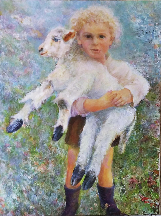 Child with a lamb Painting by Sylva Zalmanson - Pixels