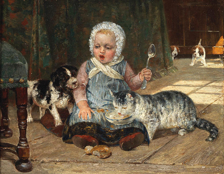 Child with Cat and Dog Painting by Heinrich Schaumann