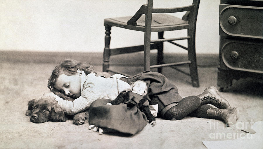 Dog Photograph - CHILD WITH DOLL, c1895 by Granger