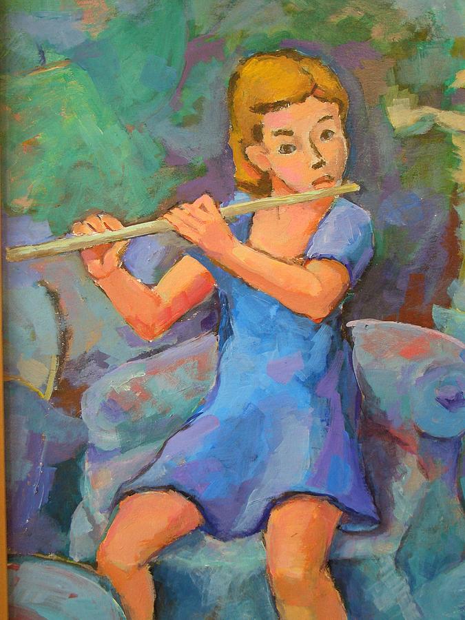 Child with flute Painting by Johannes Strieder
