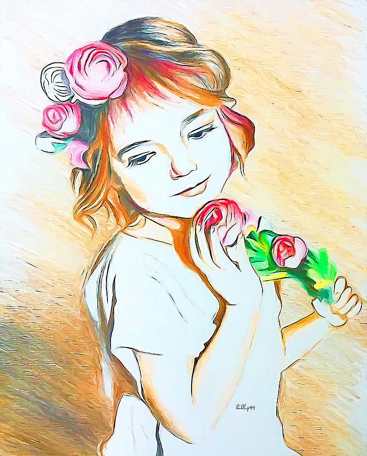 Child with roses Painting by Nenad Vasic