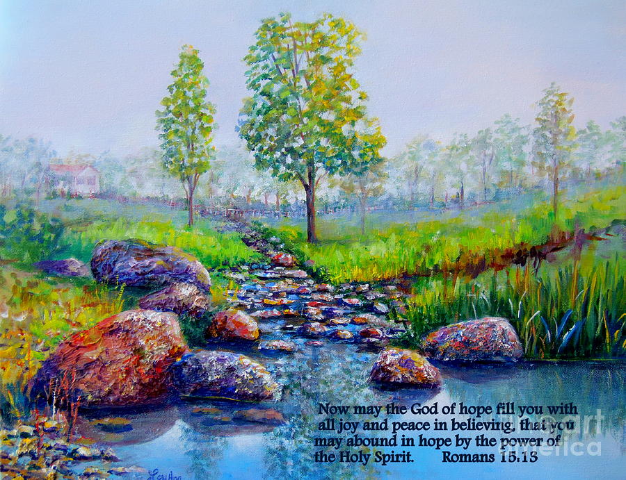 Childhood Creek with Scripture Painting by Lou Ann Bagnall